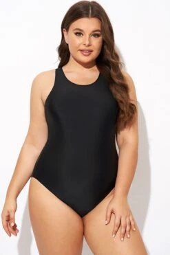 Black High Neck High Legline One Piece Swimsuit -Bikini Bliss Shop b deop289001 5
