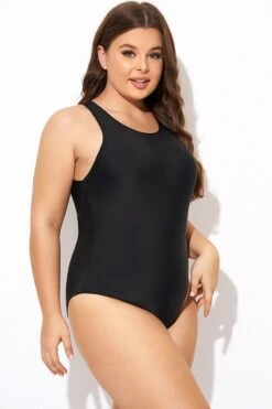 Black High Neck High Legline One Piece Swimsuit -Bikini Bliss Shop b deop289001 6