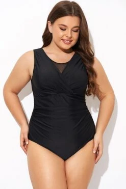 Black Mesh Rounded Back Neckline One Piece Swimsuit -Bikini Bliss Shop b deop294001 3