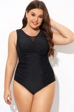 Black Mesh Rounded Back Neckline One Piece Swimsuit -Bikini Bliss Shop b deop294001 5