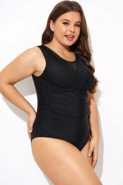 Black Mesh Rounded Back Neckline One Piece Swimsuit -Bikini Bliss Shop b deop294001 6