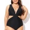 Black Cut Out Plunge Back Hook One Piece Swimsuit