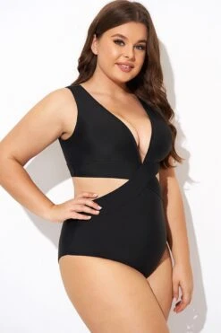 Black Cut Out Plunge Back Hook One Piece Swimsuit -Bikini Bliss Shop b deop299001 6