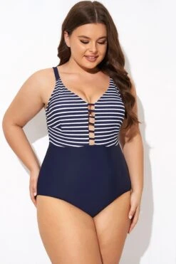 Stripe Plunge Deep V Neck One Piece Swimsuit -Bikini Bliss Shop b deop300001 3