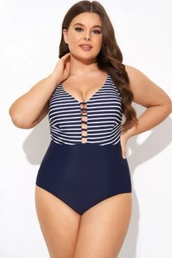 Stripe Plunge Deep V Neck One Piece Swimsuit -Bikini Bliss Shop b deop300001 5