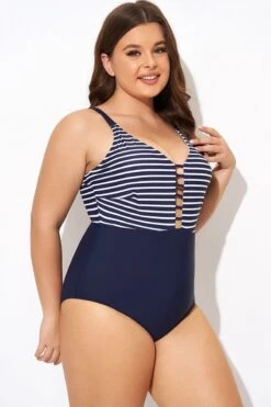 Stripe Plunge Deep V Neck One Piece Swimsuit -Bikini Bliss Shop b deop300001 6
