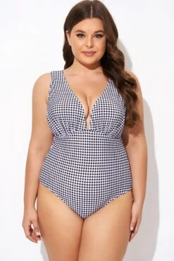 Gingham V-neck Low-cut Leg One Piece Swimsuit 8 Gingham V-neck Low-cut Leg One Piece Swimsuit -Bikini Bliss Shop b deop301001 3