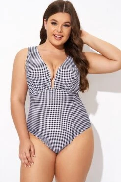 Gingham V-neck Low-cut Leg One Piece Swimsuit 9 Gingham V-neck Low-cut Leg One Piece Swimsuit -Bikini Bliss Shop b deop301001 4