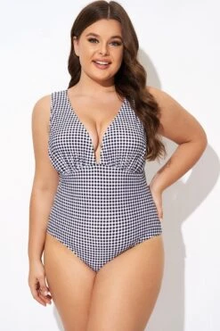 Gingham V-neck Low-cut Leg One Piece Swimsuit 10 Gingham V-neck Low-cut Leg One Piece Swimsuit -Bikini Bliss Shop b deop301001 5