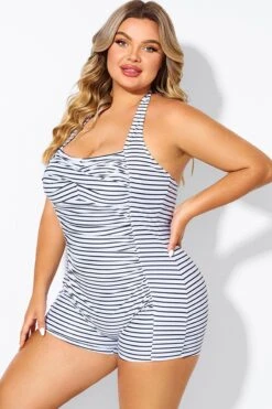 Striped Ruched Panel Halter Women One Piece Swimsuit -Bikini Bliss Shop b deop303002 5
