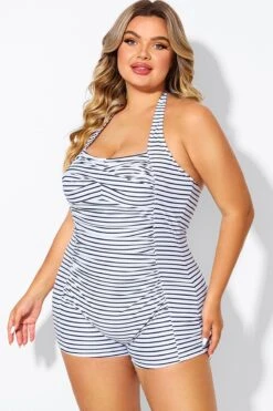 Striped Ruched Panel Halter Women One Piece Swimsuit -Bikini Bliss Shop b deop303002 6