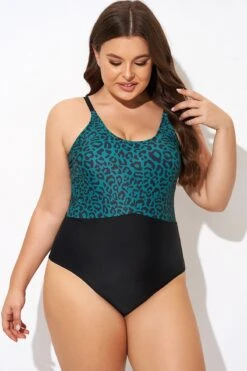 Green Leopard Print Back Cut Out One Piece Swimsuit -Bikini Bliss Shop b deop306001 3