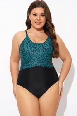 Green Leopard Print Back Cut Out One Piece Swimsuit -Bikini Bliss Shop b deop306001 4