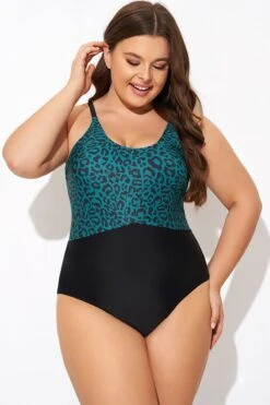 Green Leopard Print Back Cut Out One Piece Swimsuit -Bikini Bliss Shop b deop306001 5