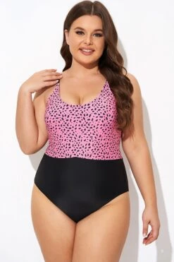 Pink Leopard Print Scoop Neck Front One Piece Swimsuit -Bikini Bliss Shop b deop306002 4