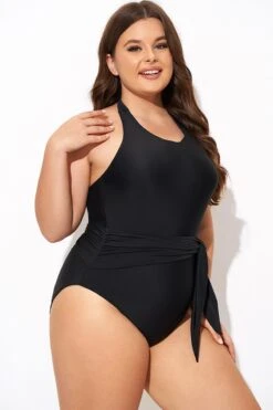 Black High-neck Halter Sash One Piece Swimsuit -Bikini Bliss Shop b deop308001 6