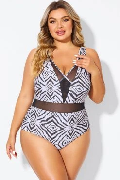 Plunging V-front And Back Mesh One Piece Swimsuit -Bikini Bliss Shop b deop309001 3