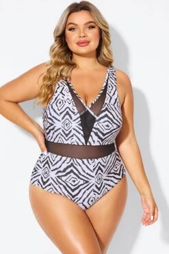 Plunging V-front And Back Mesh One Piece Swimsuit -Bikini Bliss Shop b deop309001 4