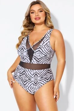 Plunging V-front And Back Mesh One Piece Swimsuit -Bikini Bliss Shop b deop309001 5