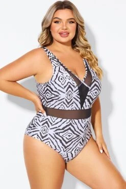 Plunging V-front And Back Mesh One Piece Swimsuit -Bikini Bliss Shop b deop309001 6