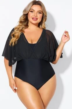 Solid Black Mesh Patchwork One Piece Swimsuit -Bikini Bliss Shop b deop310001 3
