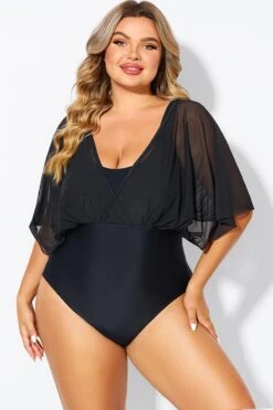 Solid Black Mesh Patchwork One Piece Swimsuit -Bikini Bliss Shop b deop310001 4