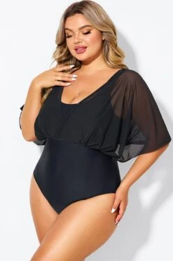 Solid Black Mesh Patchwork One Piece Swimsuit -Bikini Bliss Shop b deop310001 5