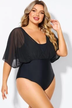 Solid Black Mesh Patchwork One Piece Swimsuit -Bikini Bliss Shop b deop310001 6