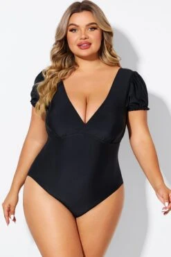 Solid Black Mesh Patchwork One Piece Swimsuit -Bikini Bliss Shop b deop311001 1 1