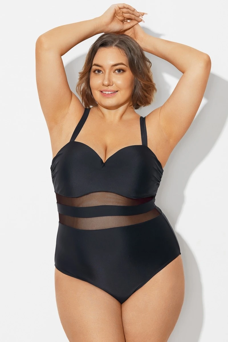 Plus Size Mesh Stitching Sling One Piece Swimsuit 4 Plus Size Mesh Stitching Sling One Piece Swimsuit - Image 4