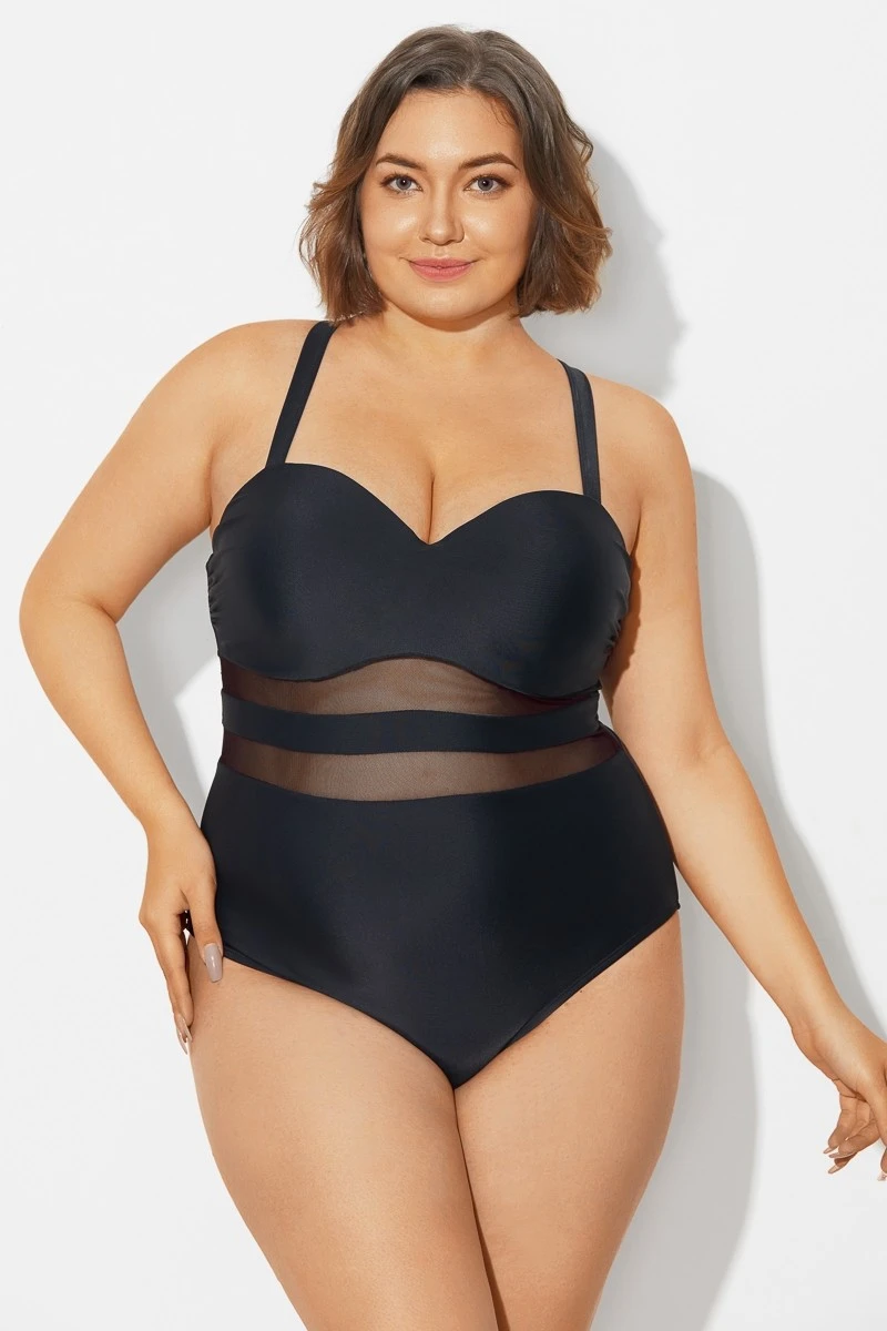 Plus Size Mesh Stitching Sling One Piece Swimsuit 5 Plus Size Mesh Stitching Sling One Piece Swimsuit - Image 5