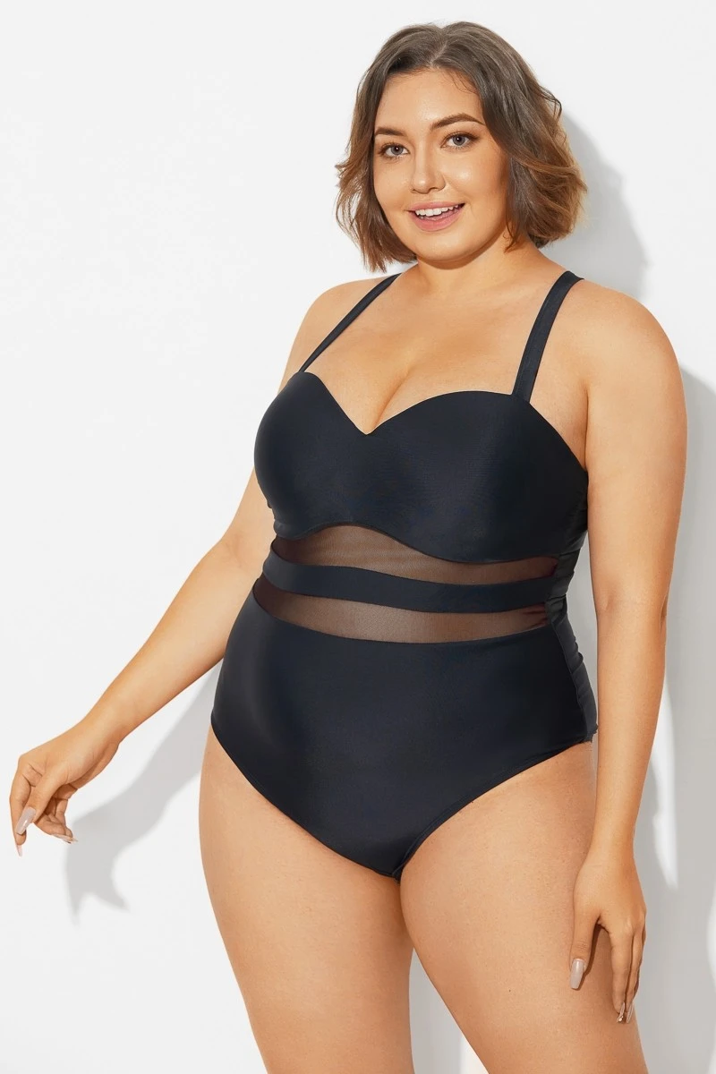 Plus Size Mesh Stitching Sling One Piece Swimsuit 6 Plus Size Mesh Stitching Sling One Piece Swimsuit - Image 6