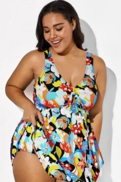 Flower Tie Front Sweetheart Neckline Swimdress -Bikini Bliss Shop b desd001007 22