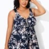Floral Print Lotus Tie Front Women's Swimdress