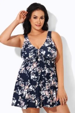 Floral Print Lotus Tie Front Women's Swimdress -Bikini Bliss Shop b desd001008 4
