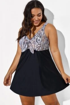 Python Print Tie Front V-Neck Swimdress -Bikini Bliss Shop b desd001010 33