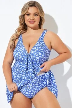 Floral Printed Tie Front V-Neck Swimdress -Bikini Bliss Shop b desd001012 3