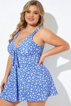 Floral Printed Tie Front V-Neck Swimdress -Bikini Bliss Shop b desd001012 4