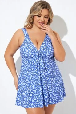 Floral Printed Tie Front V-Neck Swimdress -Bikini Bliss Shop b desd001012 6