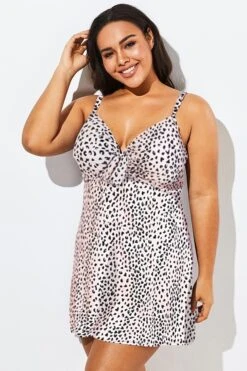 Leopard Tie Front V-neck Swimdress For Women -Bikini Bliss Shop b desd006007 33
