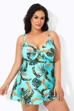 Sweetheart Neckline Print Tie Front Underwire Swimdress -Bikini Bliss Shop b desd006008 2