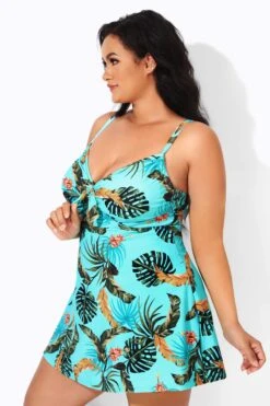 Sweetheart Neckline Print Tie Front Underwire Swimdress -Bikini Bliss Shop b desd006008 3