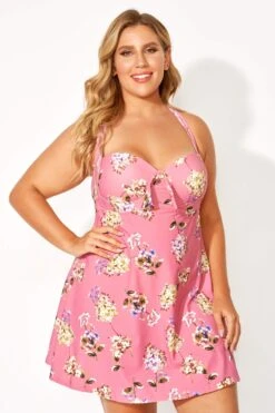 Flower Printed Self-tie Lovely Halter Swimdress -Bikini Bliss Shop b desd013002 3