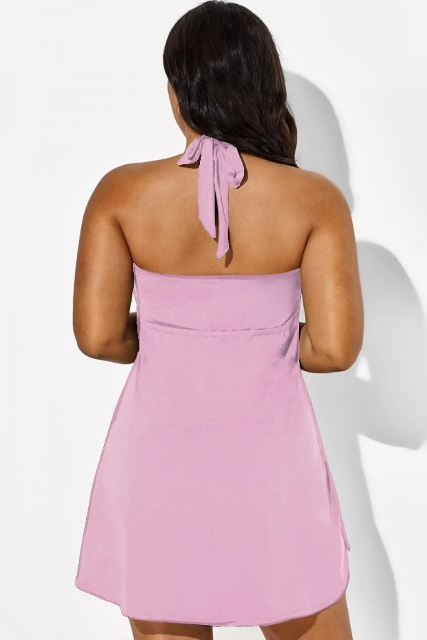 Pink Modern Self-tie Halter Straps Swimdress 2 Pink Modern Self-tie Halter Straps Swimdress - Image 2
