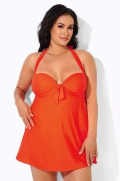 Orange Sweetheart NecklineTie-front Halter Swimdress -Bikini Bliss Shop b desd013004 4 1
