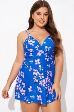 Purple Butterfly Print V-neck Loop Strap Swimdress -Bikini Bliss Shop b desd029001 5