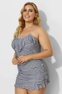 Lattice Bandeau Neckline Fringe Ruffle Hem Swimdress 6 Lattice Bandeau Neckline Fringe Ruffle Hem Swimdress -Bikini Bliss Shop b desd033002 3