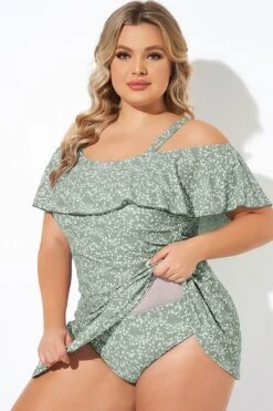 Floral Ruffle Cold Shoulder Women Swimdress -Bikini Bliss Shop b desd049004 3 1