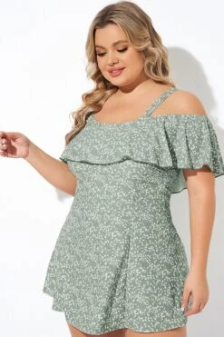 Floral Ruffle Cold Shoulder Women Swimdress -Bikini Bliss Shop b desd049004 4 1