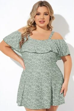 Floral Ruffle Cold Shoulder Women Swimdress -Bikini Bliss Shop b desd049004 5 1